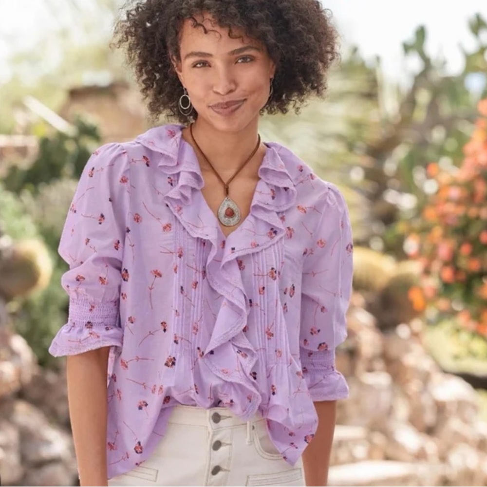Sundance Beatrice Ruffle Floral Button Up Blouse Women’s Size petite Large